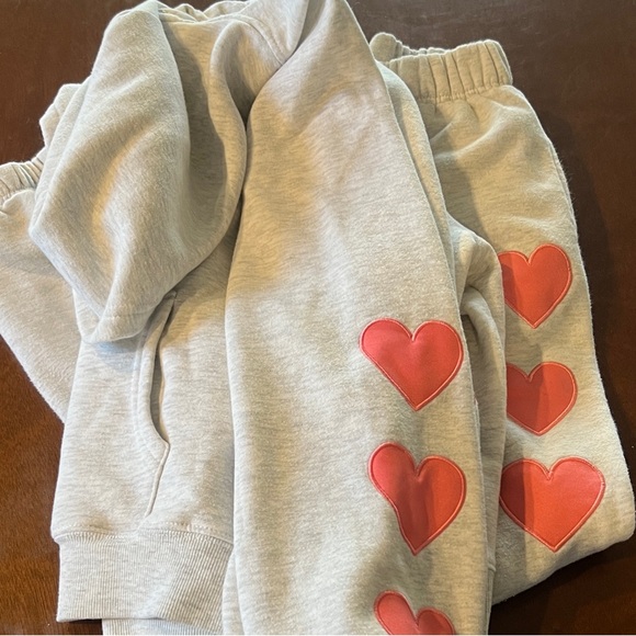 Pink Rose Sweaters - Pink Rose Gray Sweatpants with Pink Hearts